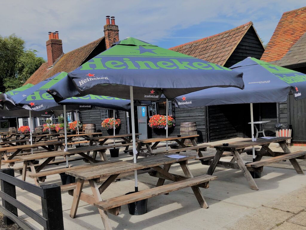 Outside drinking and dining and beer garden at The Barge Inn Battlesbridge Essex
